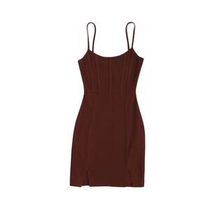 Zaful Brown Front Slit Spaghetti Strap Mini Dress Bodycon Sexy Small
